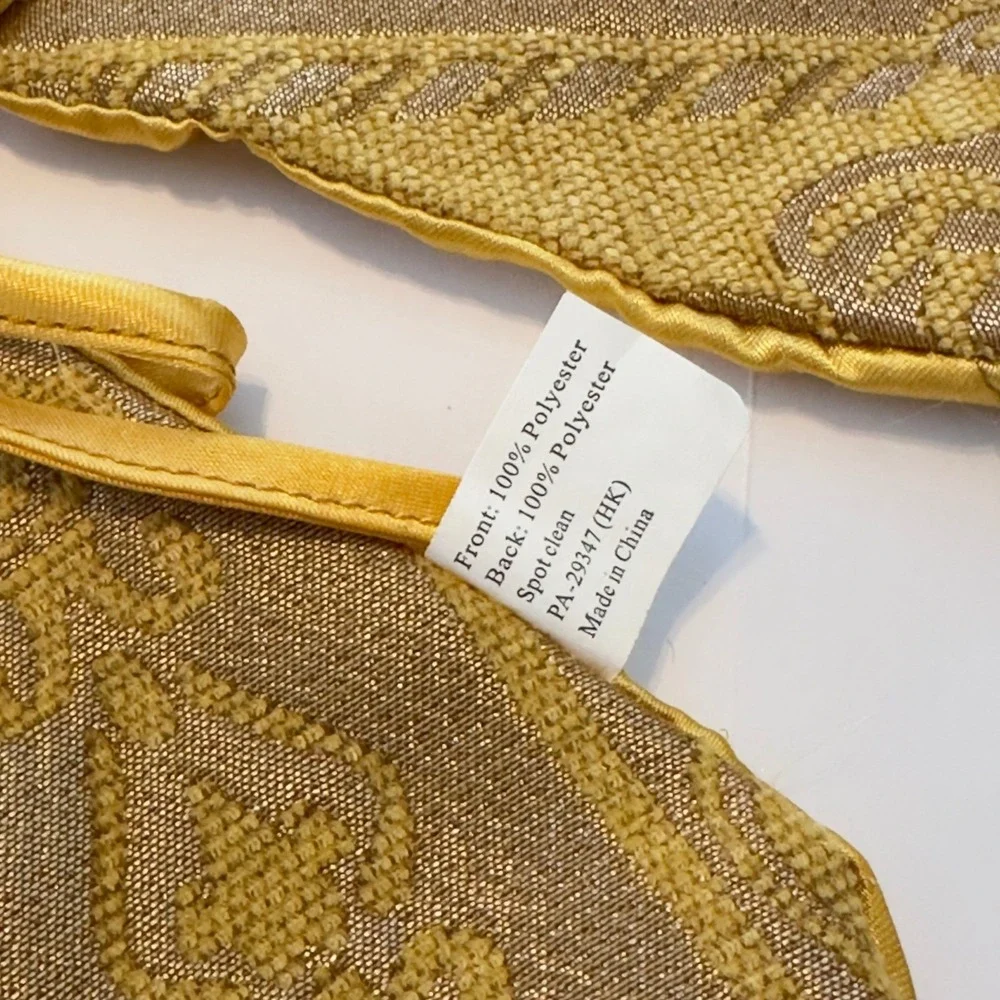 Gold Chenille Christmas‎ Tree Skirt Damask Jacquard Border Metallic Rope Trim